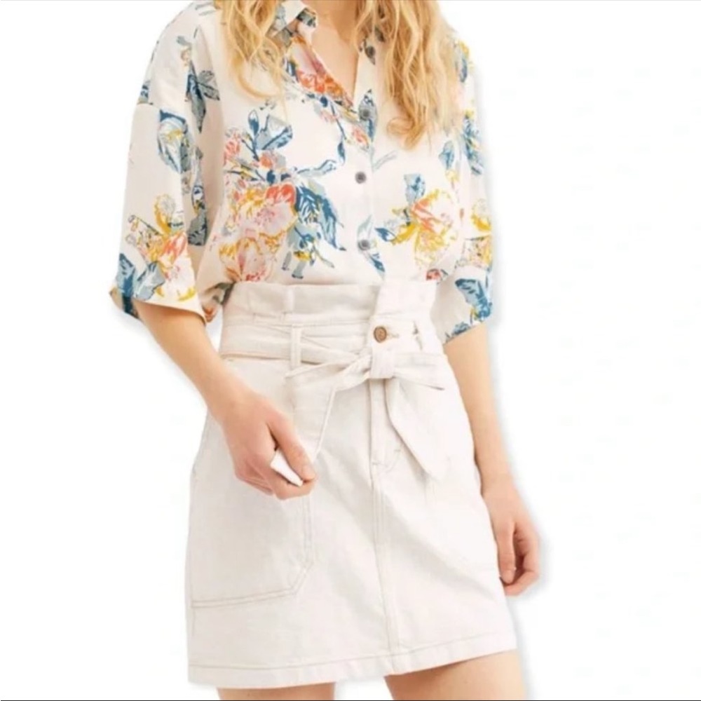 (NO BELT) Free People Splendor in the Grass Oatmeal Paper Bag Mini Skirt Size 8 - Picture 3 of 11